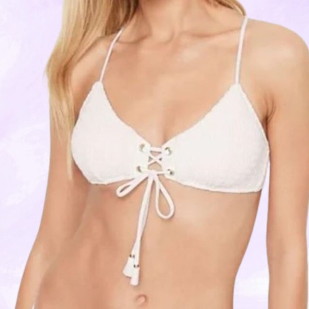 Victoria's Secret swimsuit bra top strappy tie front scrunched in off white size